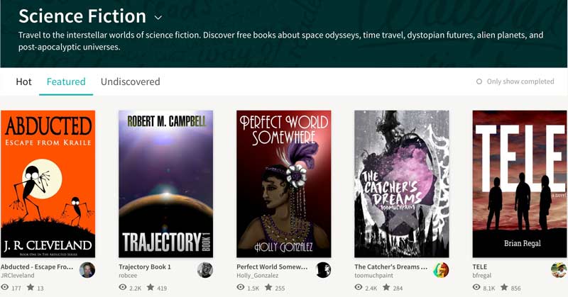 trajectory in wattpad's science fiction category, featured list.