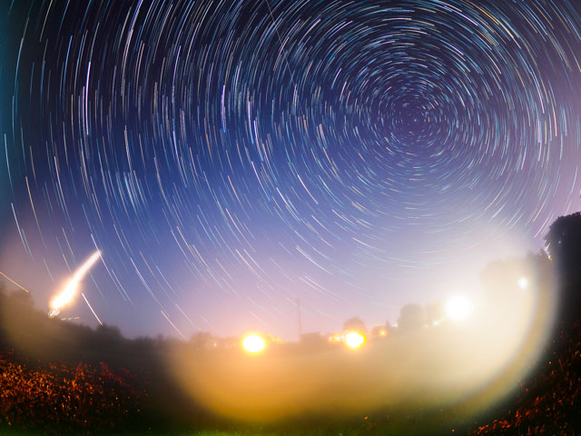 star trails over the lights