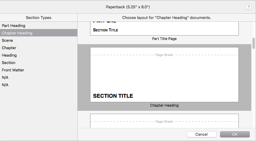 assign styles to each section in your book.