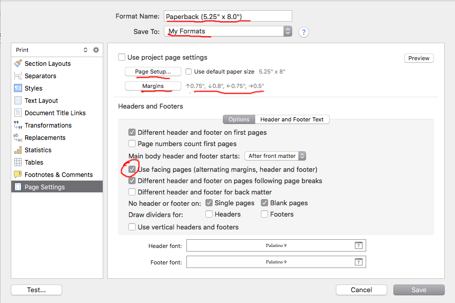 Page Setup, Margins and Facing Pages