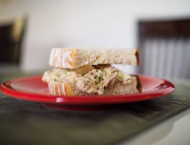 Tuna and pickled onions on Co-Pain Sourdough.