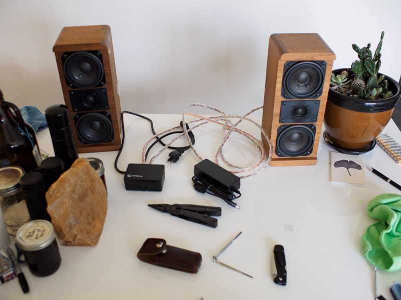 Assembled, wired to speakers.