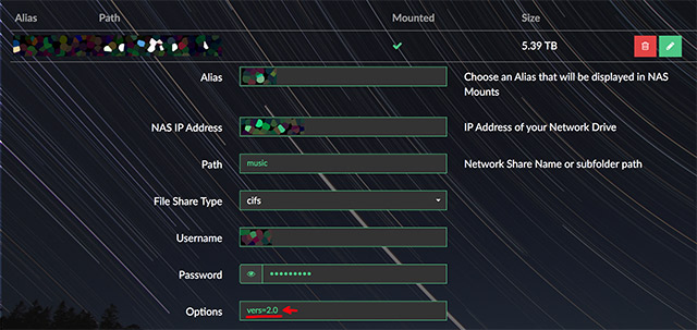 Storage Settings in Volumio